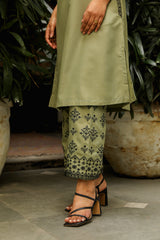 Online Sage Green Embroidered Kurta Set For Women-Inching India