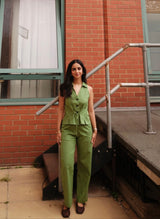 Green Linen Waist Coat Set