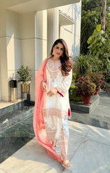 Noor Cream Embroidered Set with Organza Dupatta