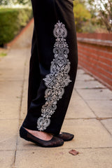 Cream Pleated Waistcoat with Embroidered Pants