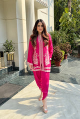 Hot Pink Paisley Embroidered Dhoti Set