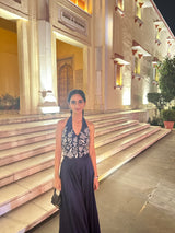Navy Blue Waist Coat For Women with Asymmetrical Pants