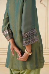 Green Crush Tissue Embroidered Farshi Set
