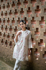 White Floral Fusion Kurta Set for women's