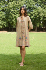 Beige Bloom Cross Stitch Dress