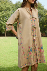 Beige Bloom Cross Stitch Dress