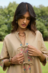 Beige Bloom Cross Stitch Dress