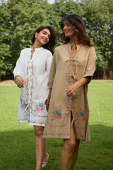 Beige Bloom Cross Stitch Dress