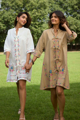 Beige Bloom Cross Stitch Dress