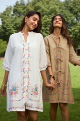 Beige Bloom Cross Stitch Dress