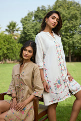 Beige Bloom Cross Stitch Dress