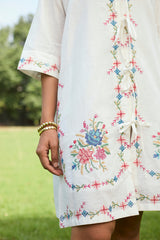 Off White Bloom Cross Stitch Dress