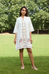 Off White Bloom Cross Stitch Dress