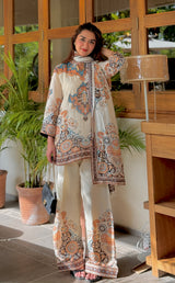 Ziya Ivory Mughal Print Hand-Embellished Farshi Set