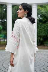 White Floral Fusion Kurta Set for women's