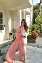 Noor Cream Embroidered Set with Organza Dupatta