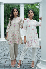 White Floral Fusion Kurta Set for women's