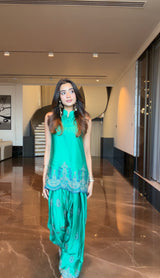 Meher Emerald Green Embroidered Farshi Set