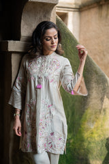 Beige Floral Fusion Kurta Set for women