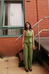 Green Linen Waist Coat Set