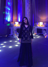 MIDNIGHT CRUSH VELVET EMBROIDERED SHARARA SET