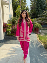 Hot Pink Paisley Embroidered Dhoti Set
