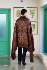 Bronze double sided shawl folded to reveal both paisley sides