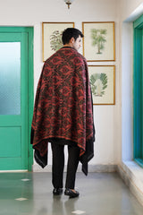Multicolor paisley embroidery detail on black Kashmiri shawl