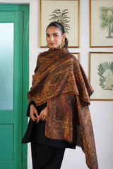 Man styled in gold black Kaani jacquard stole for wedding function