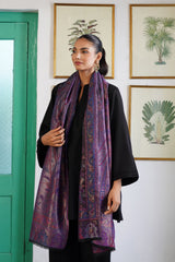 Wine metallic paisley shimmer stole close-up highlighting shimmer weave detail