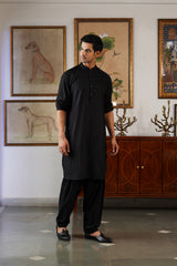 Black Self Kurta and Patiala Pants with Classic Motif Stole