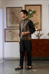 Black Gold Paisley Woven Jacquard Jacket with Kurta & Pant