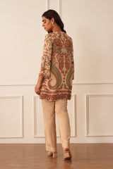 Beige Printed Crepe Set