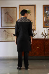 Black Silver Diamond Embroidered Nehru Jacket with Kurta & Pant