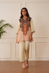 Regal Cream Printed Co-ord Set For Women -inching india