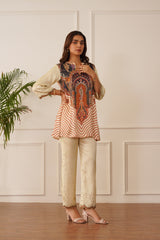Regal Cream Printed Co-ord Set For Women -inching india