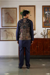 Navy Cream Paisley Kani Jacket with Kurta & Pant
