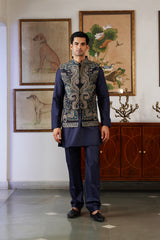 Naaz Navy Kaani Jacket with Kurta & Pant