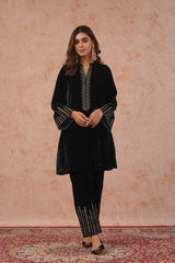 Regal Black Velvet Embroidered Set- Inching India