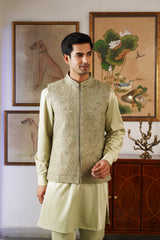 Naaz Green Self Zari Embroidered Jacket with Kurta & Pant
