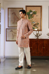 Peach Embroidered Kaani Paisley Kurta for Men