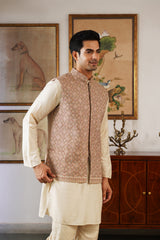 NaazEmbroidered Self Diamond Jacket with Kurta & Pant