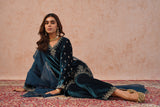 Teal Blue Velvet Embroidered Suit- Inching India