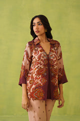 Elegant Rust-Beige Printed Co-Ord Set For Women-inching india