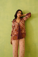 Elegant Rust-Beige Printed Co-Ord Set For Women-inching india