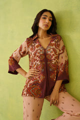 Elegant Rust-Beige Printed Co-Ord Set For Women-inching india