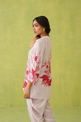 Pink Floral Dhoti Set