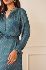 Teal Blue Printed Dress