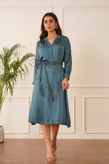 Teal Blue Printed Dress