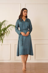 Teal Blue Printed Dress